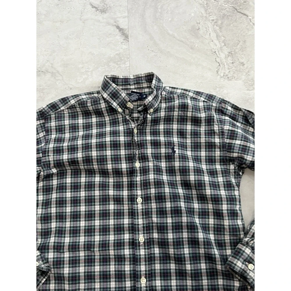 Ralph Lauren Long Sleeve Boys Size M Medium 10 - 12 Green Plaid Button Down